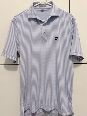 Peter Millar Light Blue & Purple Striped Performance Polo, Men size S